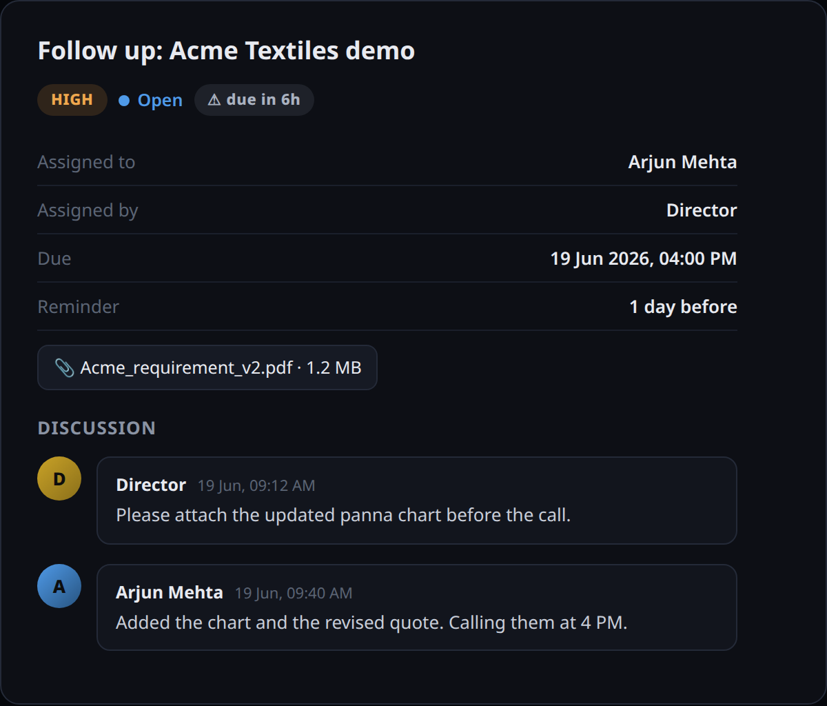 Task detail with attachment and threaded discussion